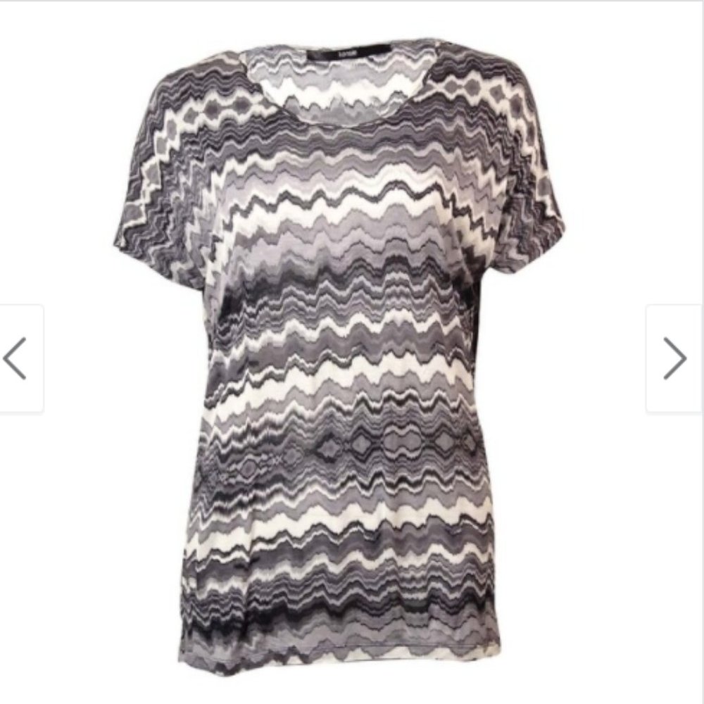 Kensie Dolman Wave Print Top Ash Combo | L